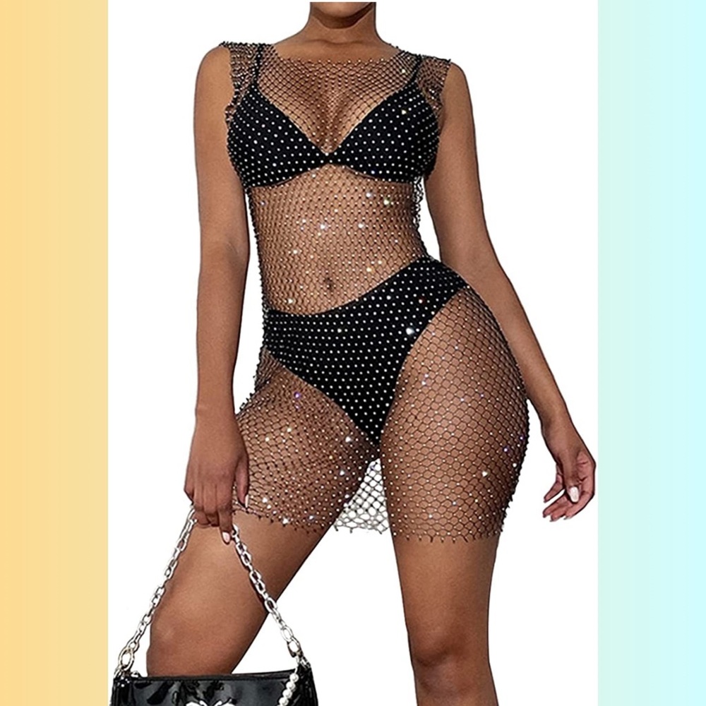 See Through Rhinestone Dress/Cover Up NWOT